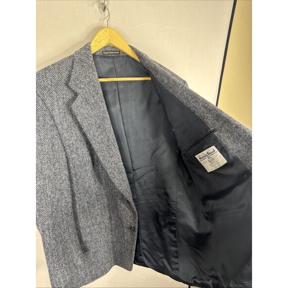Harris Tweed Gray Blue Herringbone Wool Blazer Sport Coat Men’s 48R Scotland - Picture 5 of 9